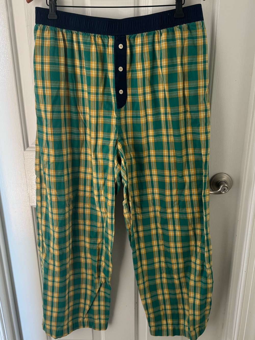 Anthropologie Lyre Bird Green and Yellow Plaid Boxer Lounge Pants Size XL